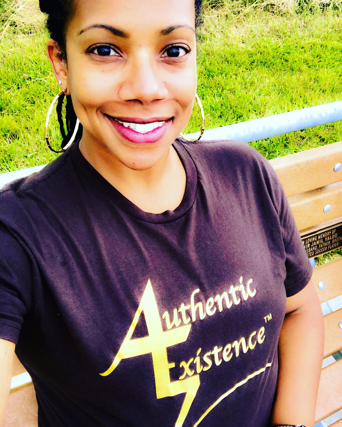 Beautiful lady in Authentic Existence® t-shirt, glowing in the sunlight!