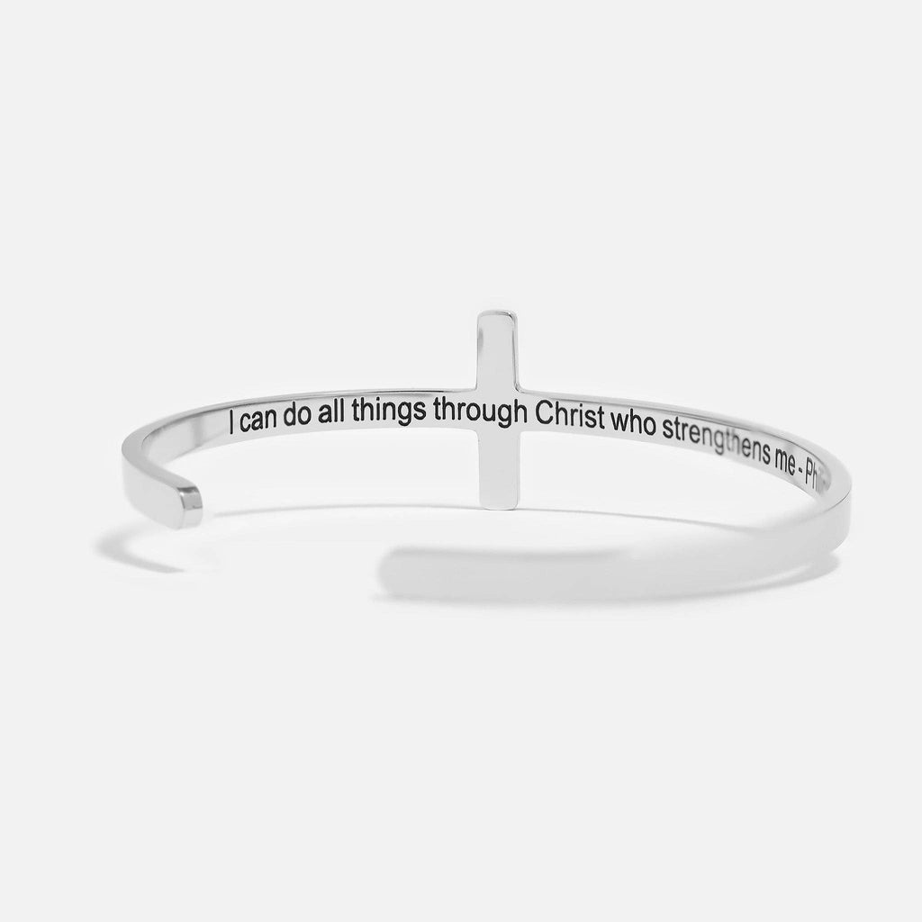 Stainless Steel Cross Cuff Bracelet with Philippians 4:13 Inscription