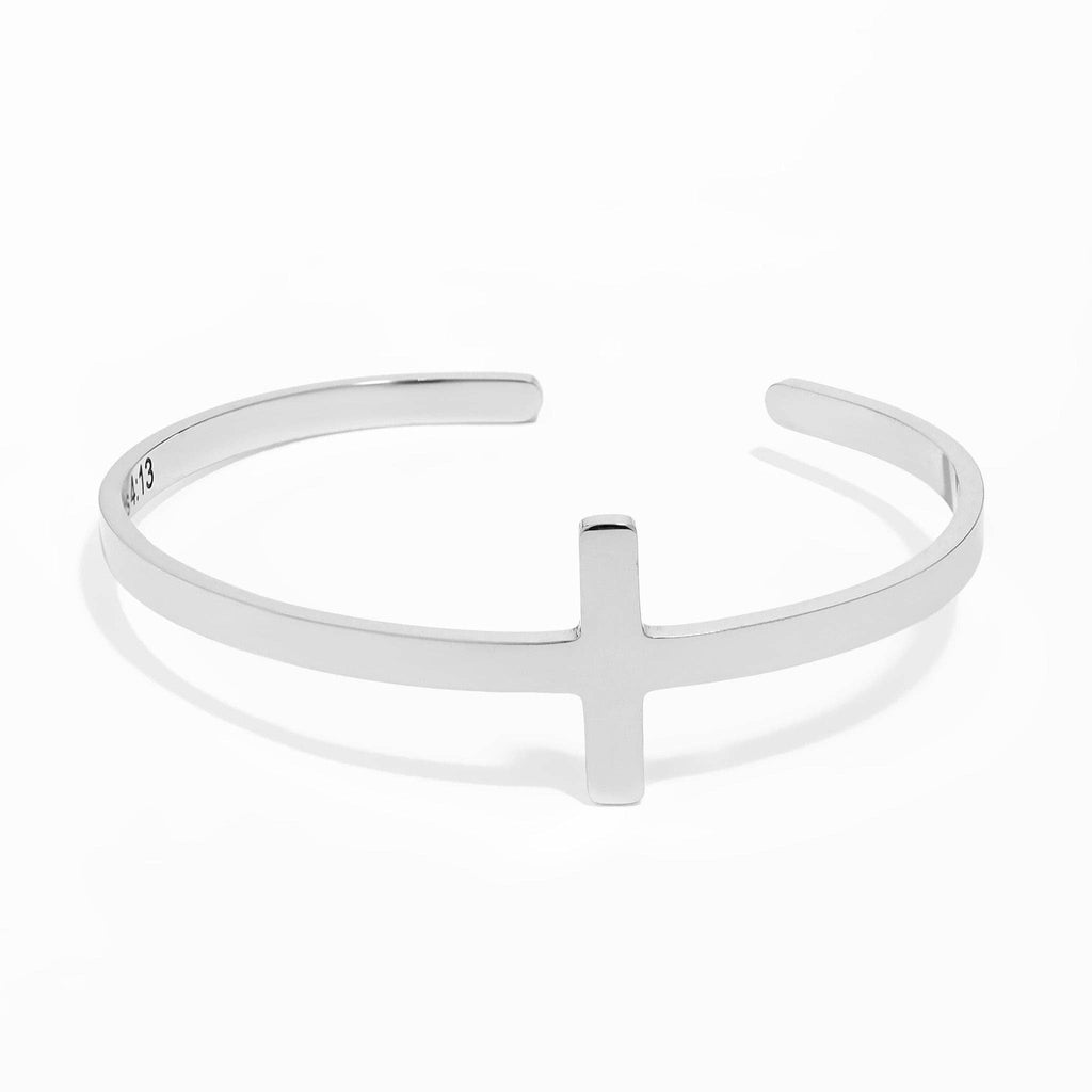 Stainless Steel Cross Cuff Bracelet with Philippians 4:13 Inscription