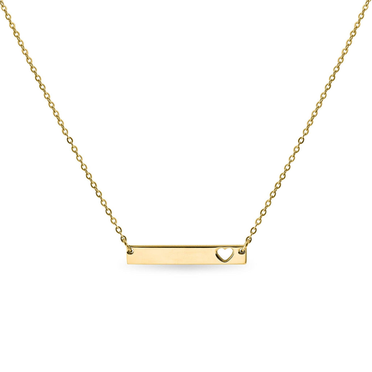 Gold Finish Stainless Steel Cutout Heart Bar Necklace