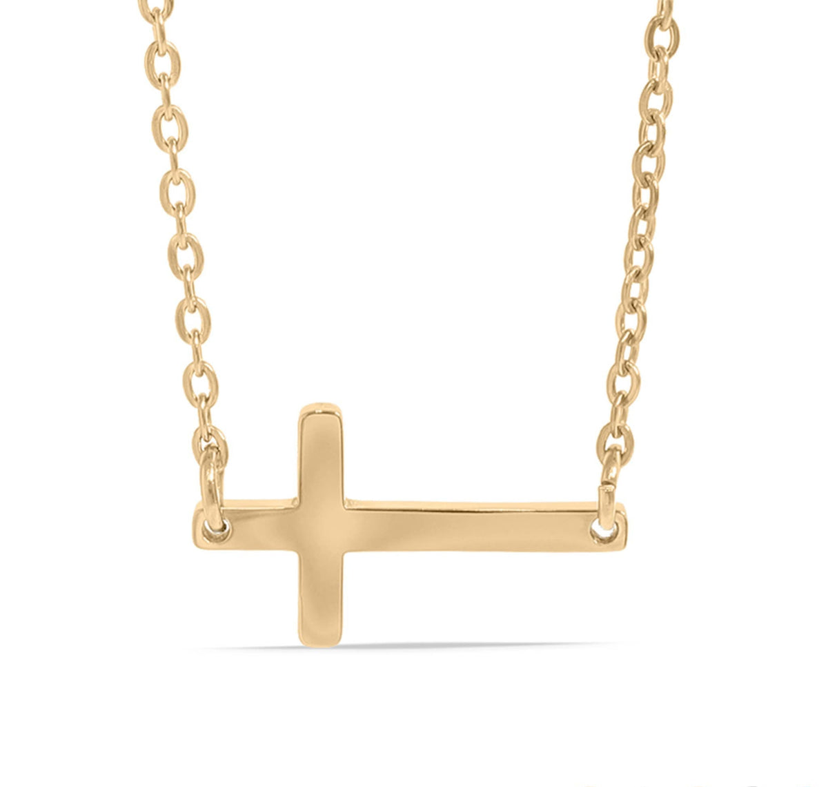 Gold Finish Stainless Steel Horizontal Cross Necklace