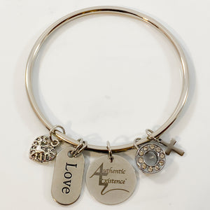 Authentic Existence® Love Bracelet - Stainless Steel Bangle with Signature and Rhinestone Charms
