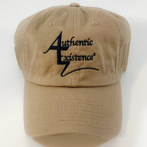 Authentic Existence® Signature Unisex Adjustable Premium Cap - Khaki with Black Embroidery