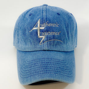 Authentic Existence® Signature Unisex Adjustable Premium Cap - Medium Denim with Silver Embroidery