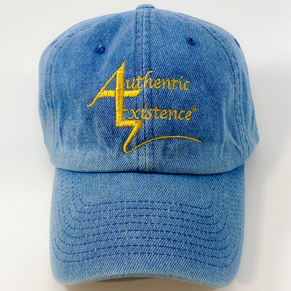 Authentic Existence® Signature Unisex Adjustable Premium Cap - Medium Denim with Gold Embroidery