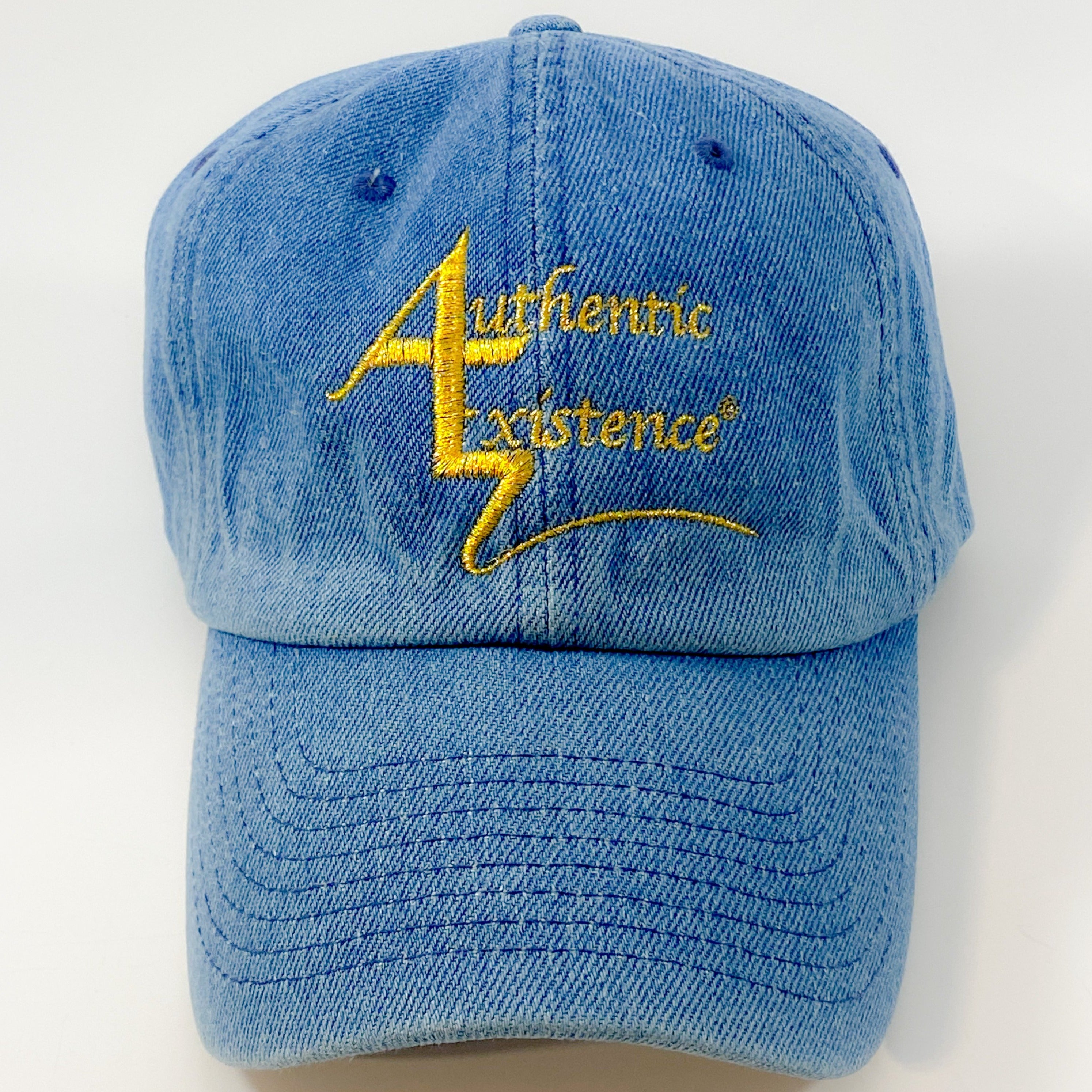Authentic Existence® Signature Unisex Adjustable Premium Cap - Medium Denim with Gold Embroidery