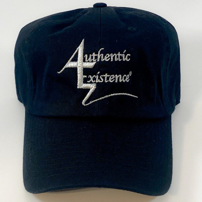 Authentic Existence® Signature Unisex Adjustable Premium Cap - Black with Silver Embroidery